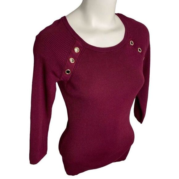 New York & Company Sweater Top Women's SMALL Purple Rivet-Accent Scoop-Neck Soft - Picture 3 of 9
